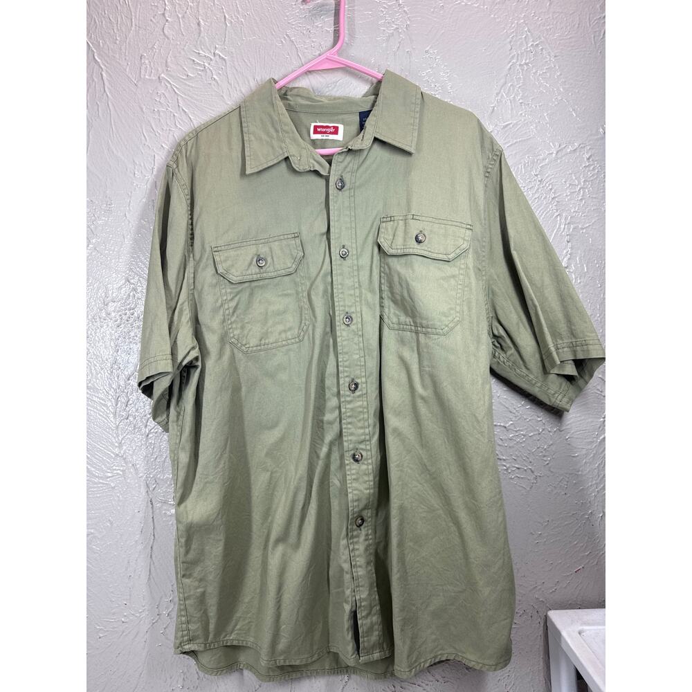 Wrangler Button Up Shirt Men's Short Sleeve Green Cotton Blend Casual Large‎